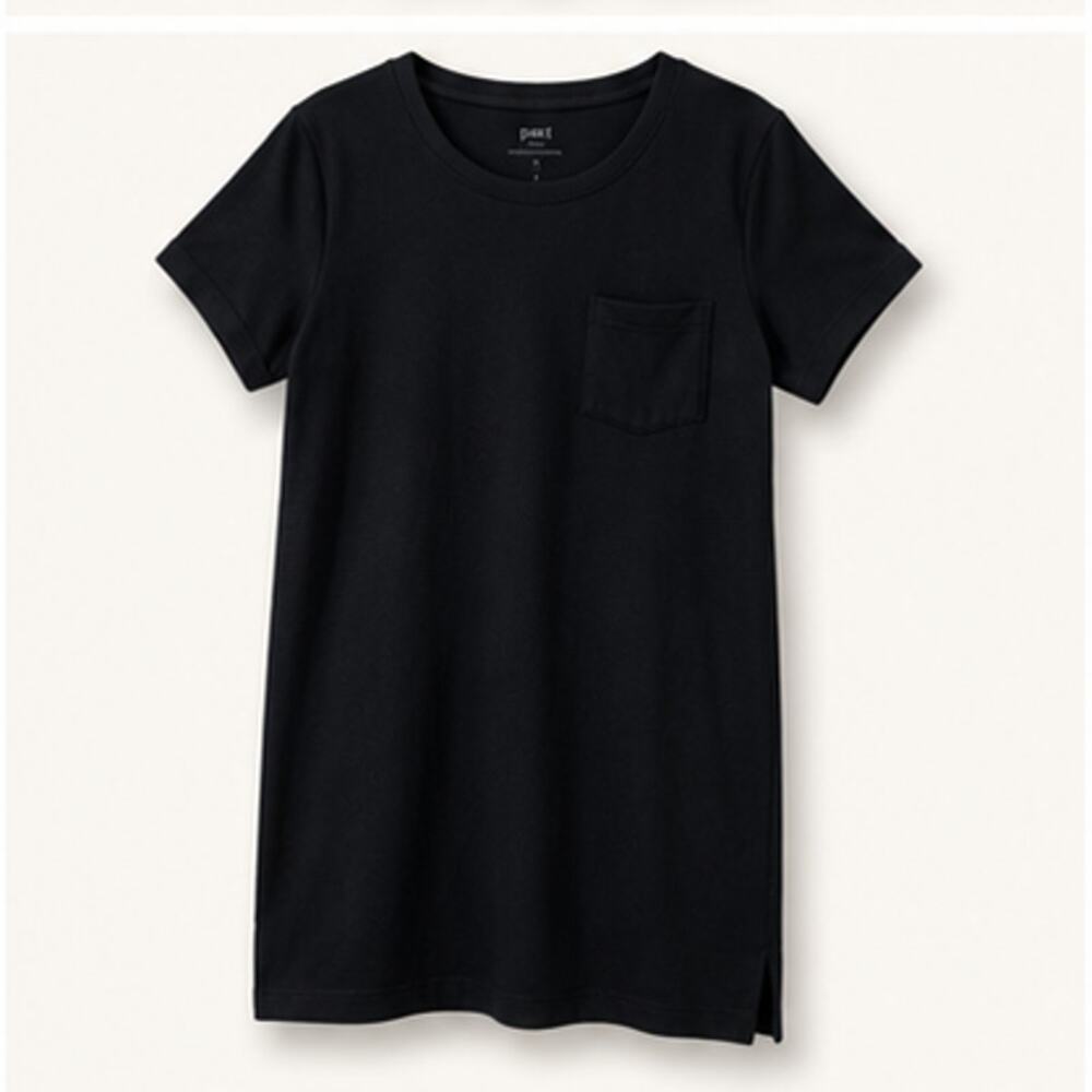 Pact Organic Cotton Black Pocket T-Shirt Dress Size Large Minimalist Casual